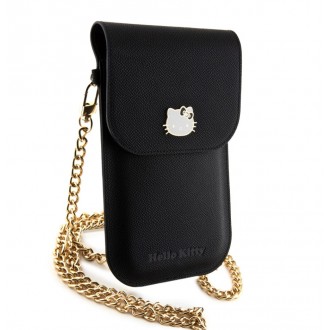 Hello Kitty PU Leather Metal Logo Taška na Telefon - černá