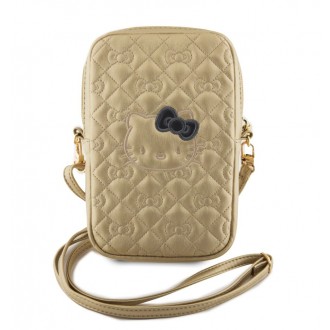 Hello Kitty PU Leather Quilted Pattern Kitty Head Logo Taška na Telefon - zlatá