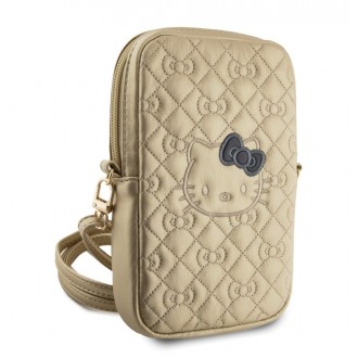 Hello Kitty PU Leather Quilted Pattern Kitty Head Logo Taška na Telefon - zlatá