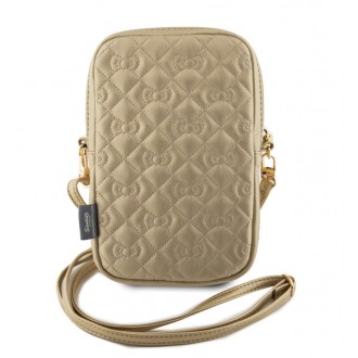Hello Kitty PU Leather Quilted Pattern Kitty Head Logo Taška na Telefon - zlatá