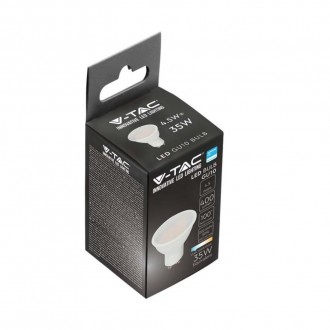 V-TAC LED žárovka SAMSUNG Čip GU10 4,5W hladký plast 110°D 4000K