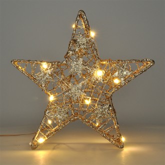 Solight vánoční hvězda glitter, zlatá, kovová, 14x LED, 2x AA Stupeň krytí (IP): IP44