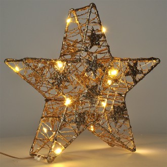 Solight vánoční hvězda glitter, zlatá, kovová, 14x LED, 2x AA Stupeň krytí (IP): IP44