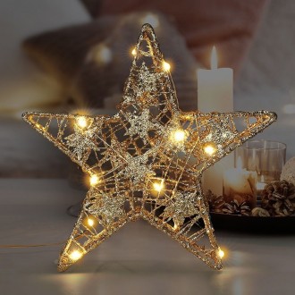 Solight vánoční hvězda glitter, zlatá, kovová, 14x LED, 2x AA Stupeň krytí (IP): IP44