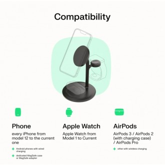 GreenCell Green Cell Nabíječka stojánek 3v1 pro Apple MagSafe - bílá