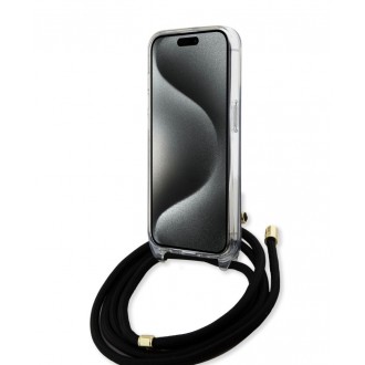 Guess IML 4G Printed Crossbody Popruh Zadní Kryt pro iPhone 15 Black