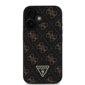 Guess PU Leather 4G Triangle Metal Logo Zadní Kryt pro iPhone 16 Black