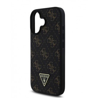Guess PU Leather 4G Triangle Metal Logo Zadní Kryt pro iPhone 16 Black