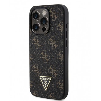 Guess PU Leather 4G Triangle Metal Logo Zadní Kryt pro iPhone 16 Pro Black