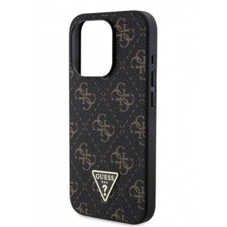 Guess PU Leather 4G Triangle Metal Logo Zadní Kryt pro iPhone 16 Pro Black