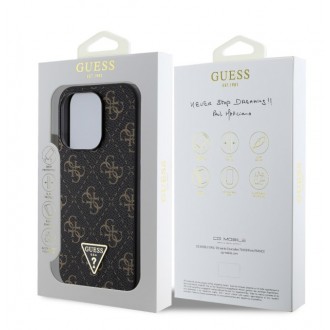 Guess PU Leather 4G Triangle Metal Logo Zadní Kryt pro iPhone 16 Pro Black