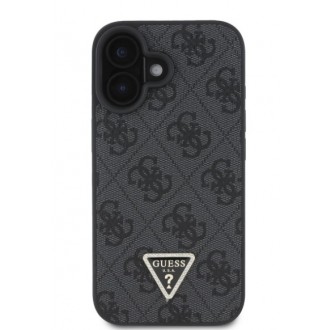 Guess PU 4G Strass Triangle Metal Logo Zadní Kryt pro iPhone 16 Black