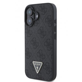 Guess PU 4G Strass Triangle Metal Logo Zadní Kryt pro iPhone 16 Black