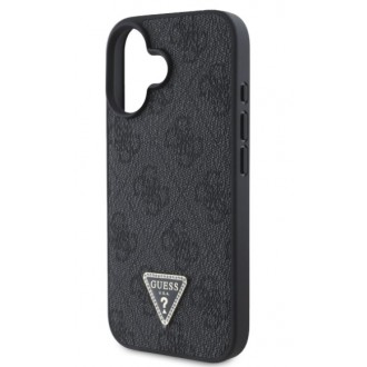 Guess PU 4G Strass Triangle Metal Logo Zadní Kryt pro iPhone 16 Black