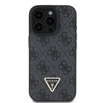 Guess PU 4G Strass Triangle Metal Logo Zadní Kryt pro iPhone 16 Pro Black