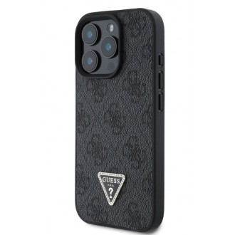 Guess PU 4G Strass Triangle Metal Logo Zadní Kryt pro iPhone 16 Pro Black