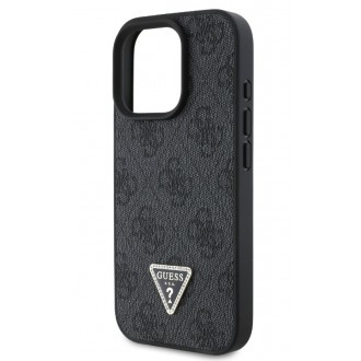 Guess PU 4G Strass Triangle Metal Logo Zadní Kryt pro iPhone 16 Pro Black