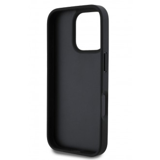 Guess PU 4G Strass Triangle Metal Logo Zadní Kryt pro iPhone 16 Pro Black
