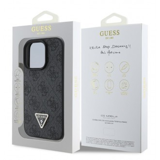 Guess PU 4G Strass Triangle Metal Logo Zadní Kryt pro iPhone 16 Pro Black