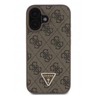 Guess PU 4G Strass Triangle Metal Logo Zadní Kryt pro iPhone 16 Brown