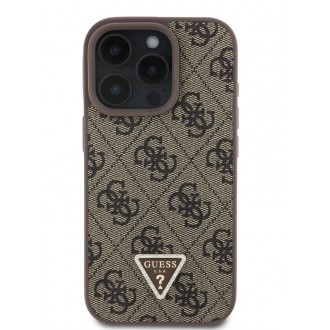 Guess PU 4G Strass Triangle Metal Logo Zadní Kryt pro iPhone 16 Pro Brown
