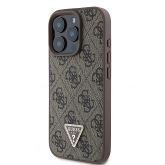Guess PU 4G Strass Triangle Metal Logo Zadní Kryt pro iPhone 16 Pro Brown
