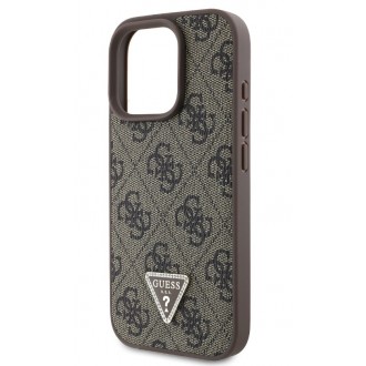 Guess PU 4G Strass Triangle Metal Logo Zadní Kryt pro iPhone 16 Pro Brown