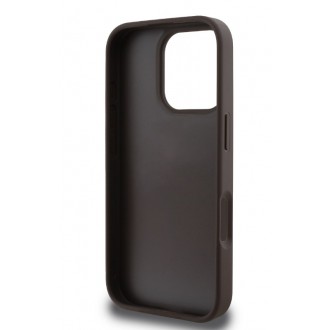 Guess PU 4G Strass Triangle Metal Logo Zadní Kryt pro iPhone 16 Pro Brown