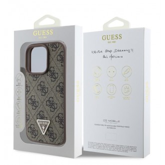 Guess PU 4G Strass Triangle Metal Logo Zadní Kryt pro iPhone 16 Pro Brown