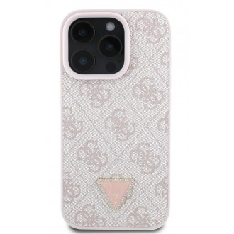 Guess PU 4G Strass Triangle Metal Logo Zadní Kryt pro iPhone 16 Pro Pink