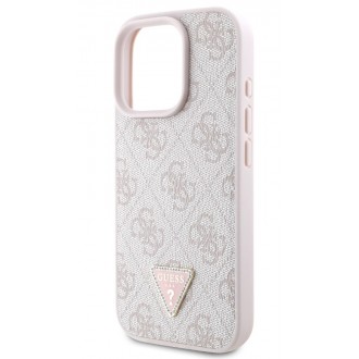 Guess PU 4G Strass Triangle Metal Logo Zadní Kryt pro iPhone 16 Pro Pink