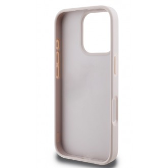 Guess PU 4G Strass Triangle Metal Logo Zadní Kryt pro iPhone 16 Pro Pink