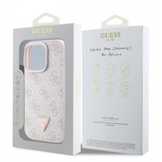 Guess PU 4G Strass Triangle Metal Logo Zadní Kryt pro iPhone 16 Pro Pink
