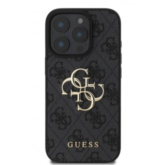 Guess PU 4G Metal Logo Zadní Kryt pro iPhone 16 Pro Grey