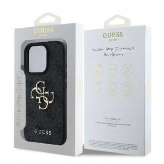 Guess PU 4G Metal Logo Zadní Kryt pro iPhone 16 Pro Grey