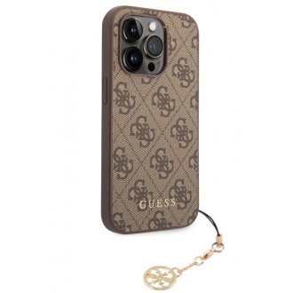 Guess 4G Charm Zadní Kryt pro iPhone 14 Pro Tone on Tone Brown