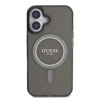Guess IML Glitter Ring MagSafe Zadní Kryt pro iPhone 16 Black