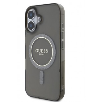 Guess IML Glitter Ring MagSafe Zadní Kryt pro iPhone 16 Black