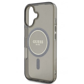 Guess IML Glitter Ring MagSafe Zadní Kryt pro iPhone 16 Black