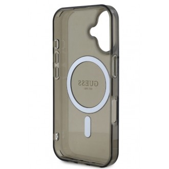 Guess IML Glitter Ring MagSafe Zadní Kryt pro iPhone 16 Black