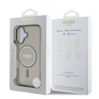 Guess IML Glitter Ring MagSafe Zadní Kryt pro iPhone 16 Black