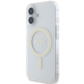 Guess IML Glitter Ring MagSafe Zadní Kryt pro iPhone 16 Transparent