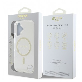 Guess IML Glitter Ring MagSafe Zadní Kryt pro iPhone 16 Transparent