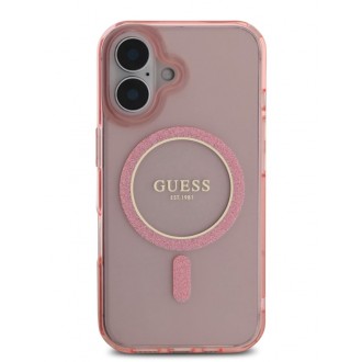 Guess IML Glitter Ring MagSafe Zadní Kryt pro iPhone 16 Pink