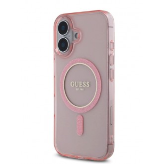 Guess IML Glitter Ring MagSafe Zadní Kryt pro iPhone 16 Pink