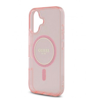 Guess IML Glitter Ring MagSafe Zadní Kryt pro iPhone 16 Pink