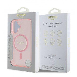 Guess IML Glitter Ring MagSafe Zadní Kryt pro iPhone 16 Pink