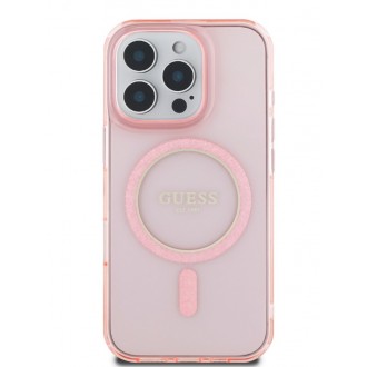 Guess IML Glitter Ring MagSafe Zadní Kryt pro iPhone 16 Pro Pink