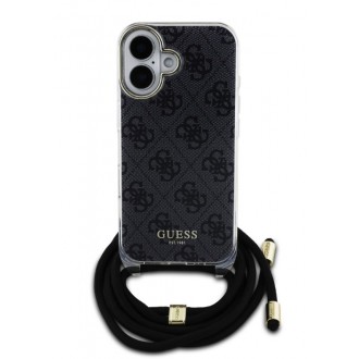 Guess IML 4G Printed Crossbody Popruh Zadní Kryt pro iPhone 16 Black
