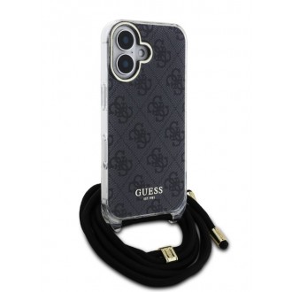 Guess IML 4G Printed Crossbody Popruh Zadní Kryt pro iPhone 16 Black